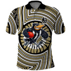 Collingwood Football Club Polo Shirt Indigenous Monochrome Dot Art Mascot Style