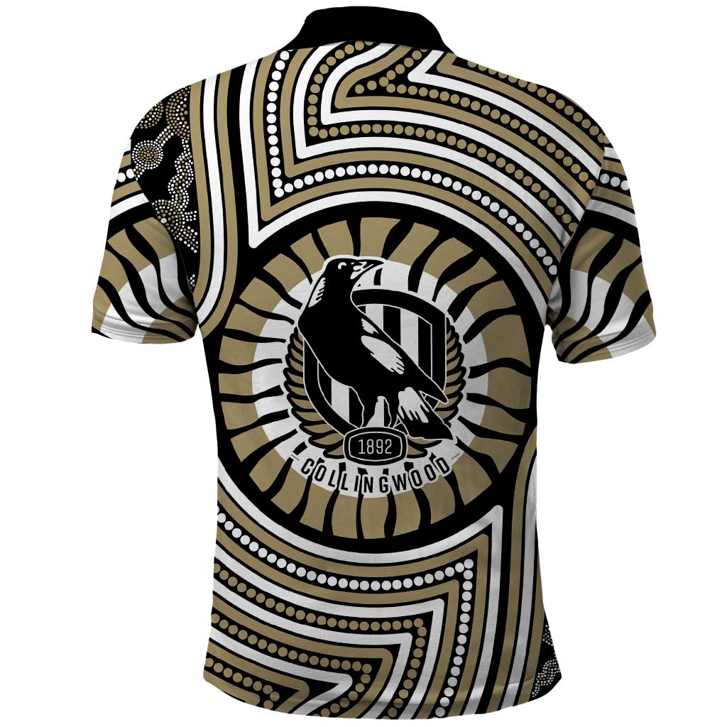 Collingwood Football Club Polo Shirt Indigenous Monochrome Dot Art Mascot Style