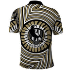 Collingwood Football Club Polo Shirt Indigenous Monochrome Dot Art Mascot Style