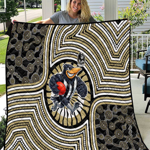 Collingwood Football Club Quilt Indigenous Monochrome Dot Art Mascot Style