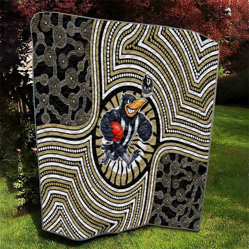 Collingwood Football Club Quilt Indigenous Monochrome Dot Art Mascot Style