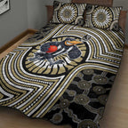 Collingwood Football Club Quilt Bed Set Indigenous Monochrome Dot Art Mascot Style