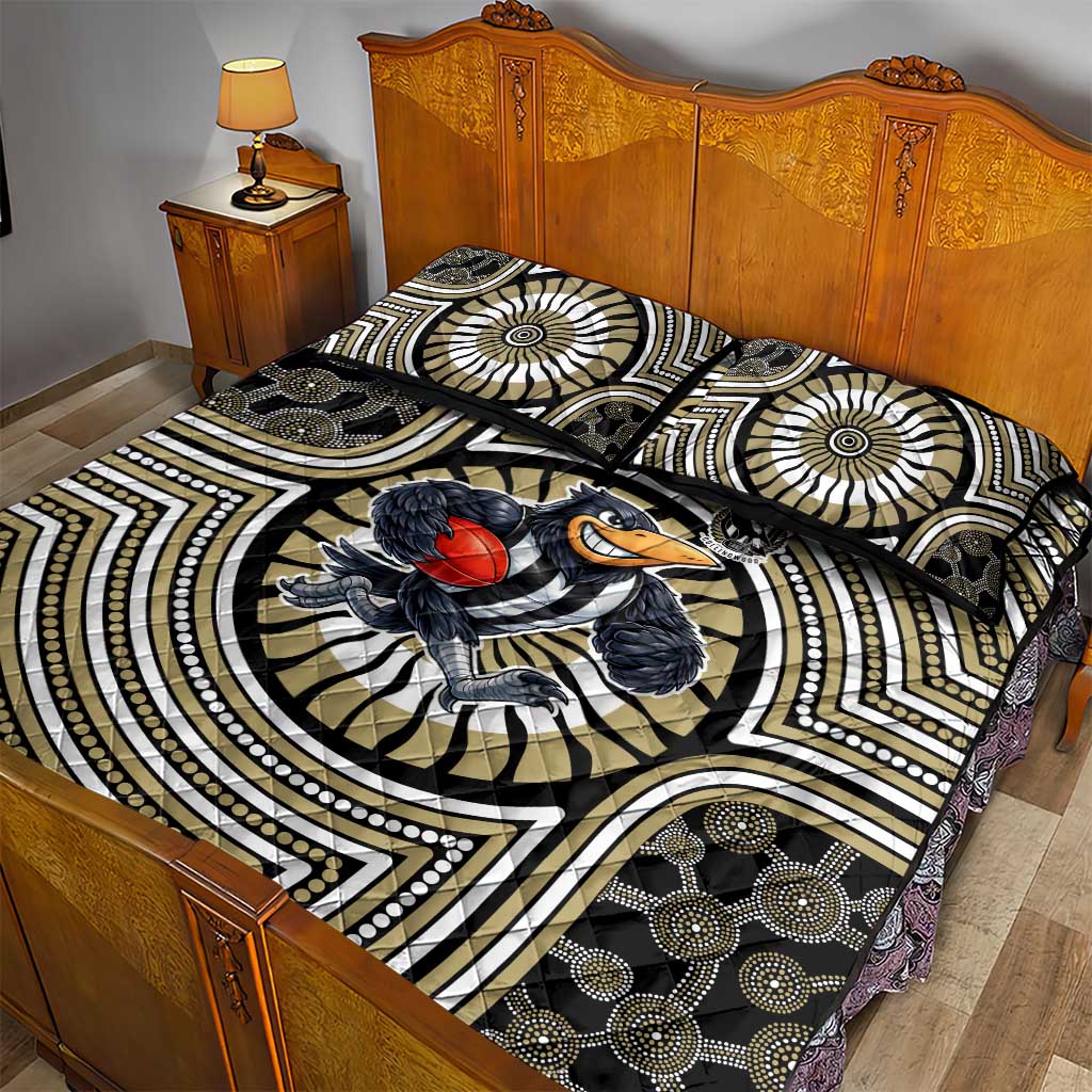 Collingwood Football Club Quilt Bed Set Indigenous Monochrome Dot Art Mascot Style