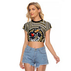 Collingwood Football Club Raglan Cropped T Shirt Indigenous Monochrome Dot Art Mascot Style