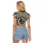Collingwood Football Club Raglan Cropped T Shirt Indigenous Monochrome Dot Art Mascot Style