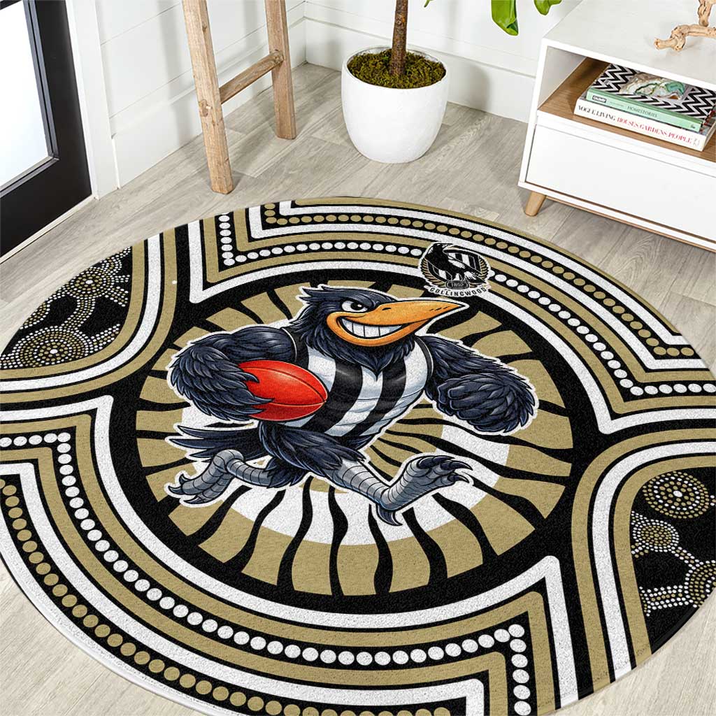 Collingwood Football Club Round Carpet Indigenous Monochrome Dot Art Mascot Style