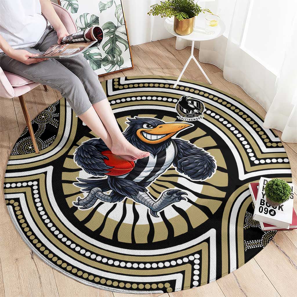 Collingwood Football Club Round Carpet Indigenous Monochrome Dot Art Mascot Style
