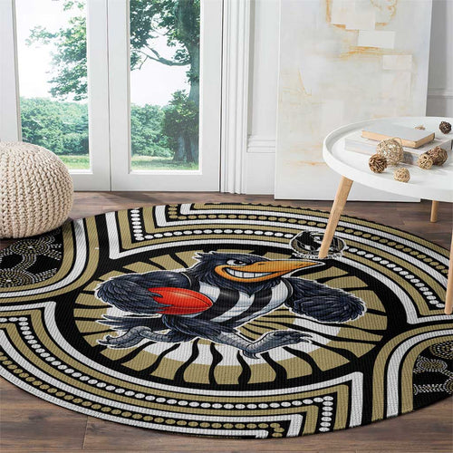 Collingwood Football Club Round Carpet Indigenous Monochrome Dot Art Mascot Style
