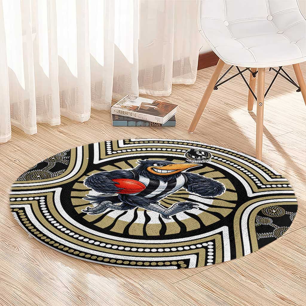 Collingwood Football Club Round Carpet Indigenous Monochrome Dot Art Mascot Style