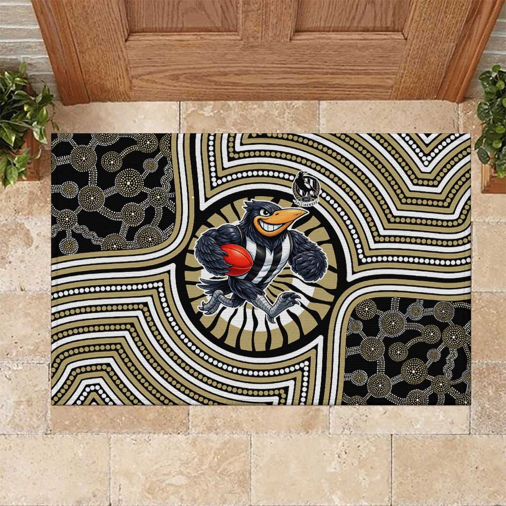 Collingwood Football Club Rubber Doormat Indigenous Monochrome Dot Art Mascot Style