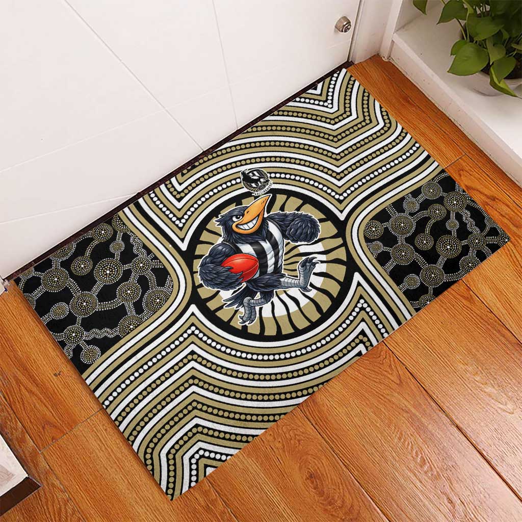Collingwood Football Club Rubber Doormat Indigenous Monochrome Dot Art Mascot Style