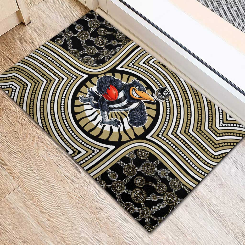 Collingwood Football Club Rubber Doormat Indigenous Monochrome Dot Art Mascot Style