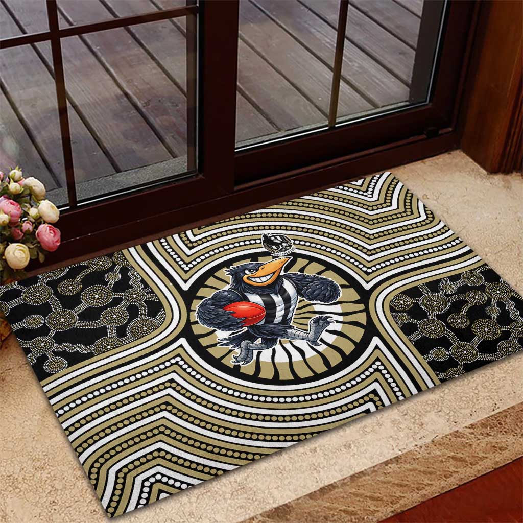 Collingwood Football Club Rubber Doormat Indigenous Monochrome Dot Art Mascot Style