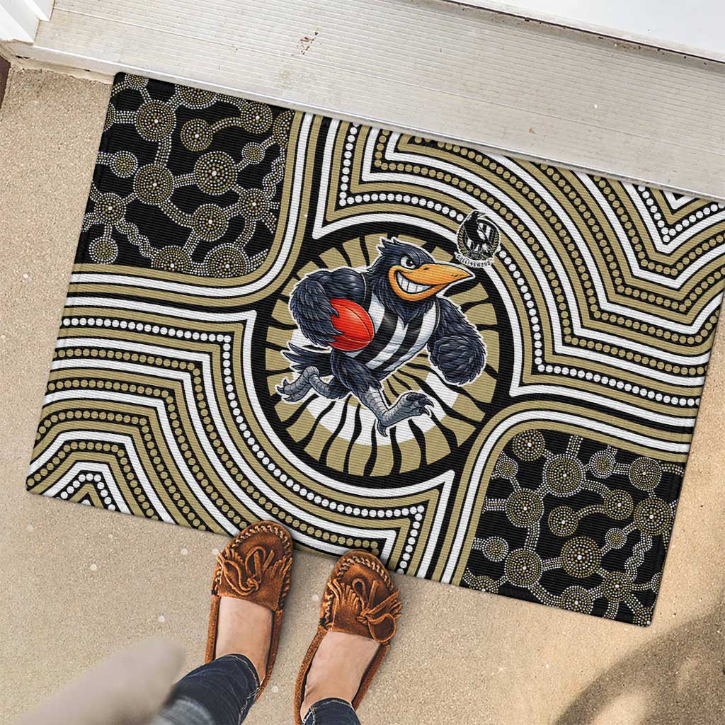Collingwood Football Club Rubber Doormat Indigenous Monochrome Dot Art Mascot Style