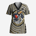 Collingwood Football Club Scrub Top Indigenous Monochrome Dot Art Mascot Style