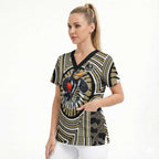 Collingwood Football Club Scrub Top Indigenous Monochrome Dot Art Mascot Style