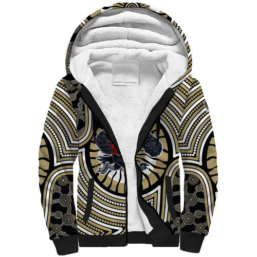 Collingwood Football Club Sherpa Hoodie Indigenous Monochrome Dot Art Mascot Style