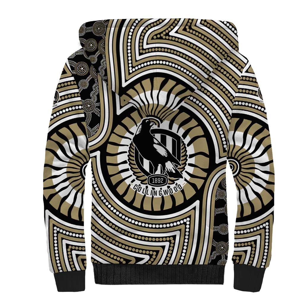 Collingwood Football Club Sherpa Hoodie Indigenous Monochrome Dot Art Mascot Style