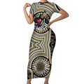 Collingwood Football Club Short Sleeve Bodycon Dress Indigenous Monochrome Dot Art Mascot Style