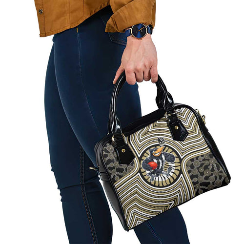 Collingwood Football Club Shoulder Handbag Indigenous Monochrome Dot Art Mascot Style