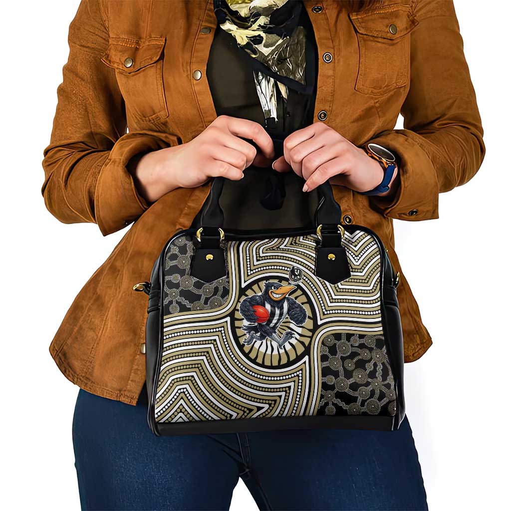 Collingwood Football Club Shoulder Handbag Indigenous Monochrome Dot Art Mascot Style