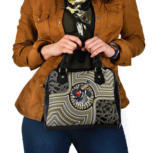 Collingwood Football Club Shoulder Handbag Indigenous Monochrome Dot Art Mascot Style