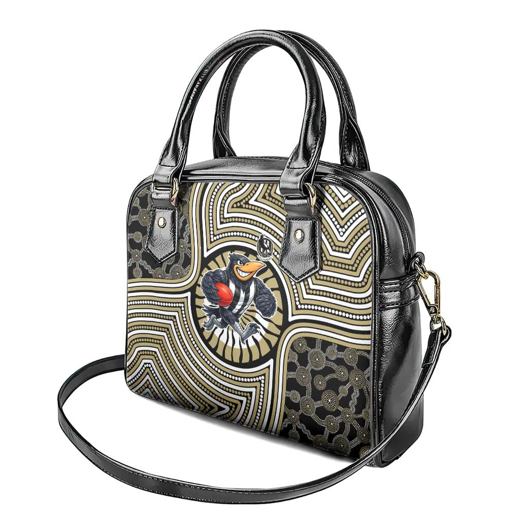 Collingwood Football Club Shoulder Handbag Indigenous Monochrome Dot Art Mascot Style