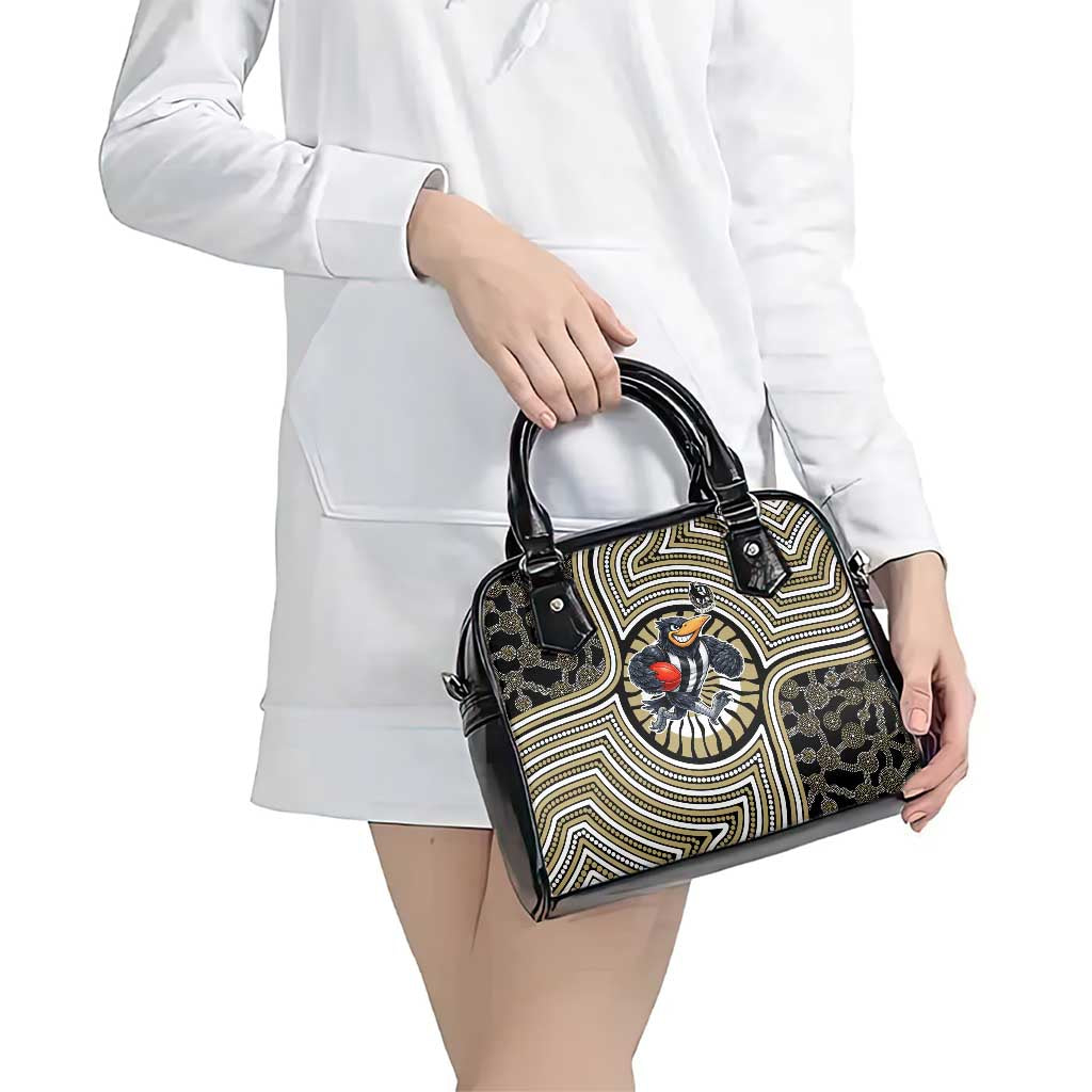 Collingwood Football Club Shoulder Handbag Indigenous Monochrome Dot Art Mascot Style