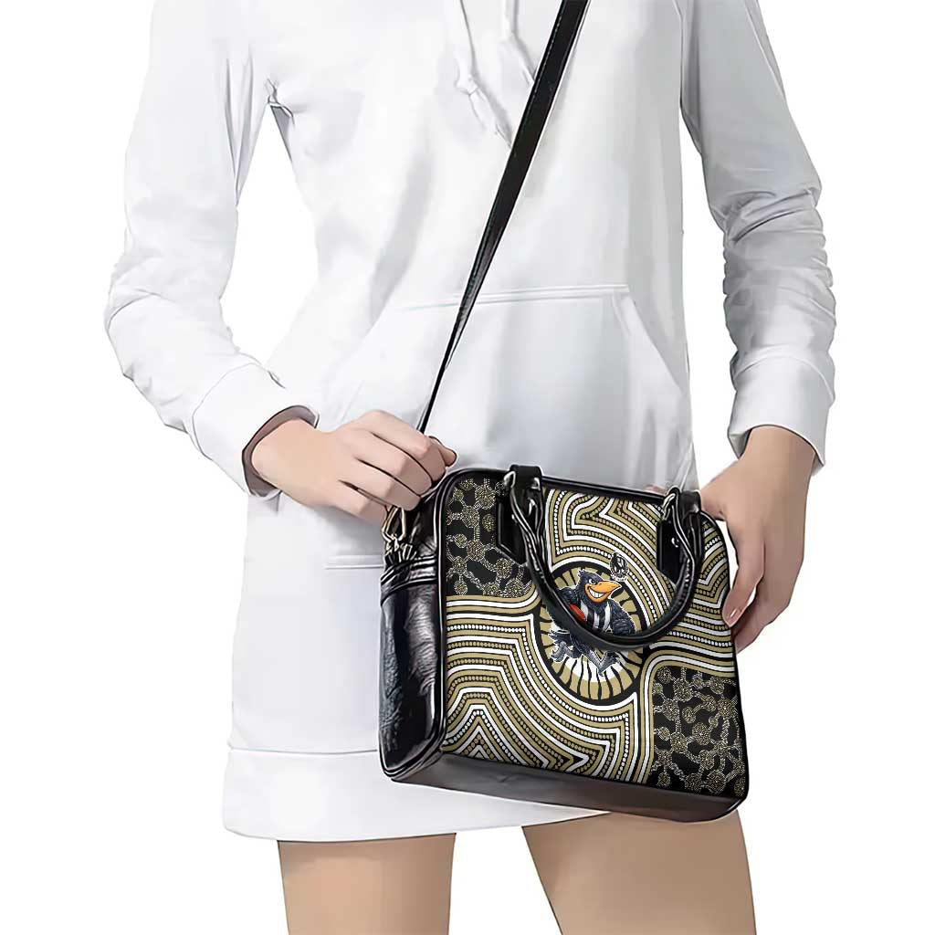 Collingwood Football Club Shoulder Handbag Indigenous Monochrome Dot Art Mascot Style