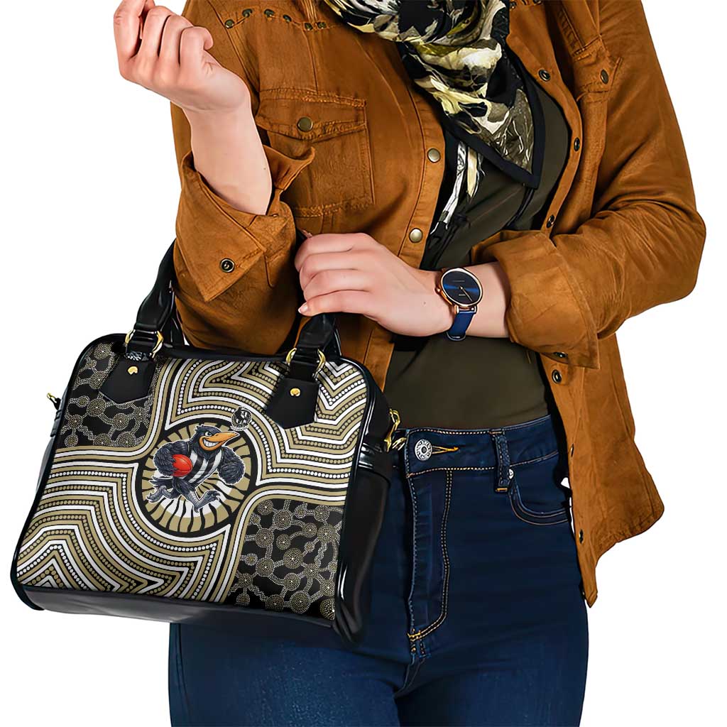 Collingwood Football Club Shoulder Handbag Indigenous Monochrome Dot Art Mascot Style