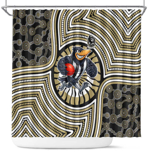 Collingwood Football Club Shower Curtain Indigenous Monochrome Dot Art Mascot Style
