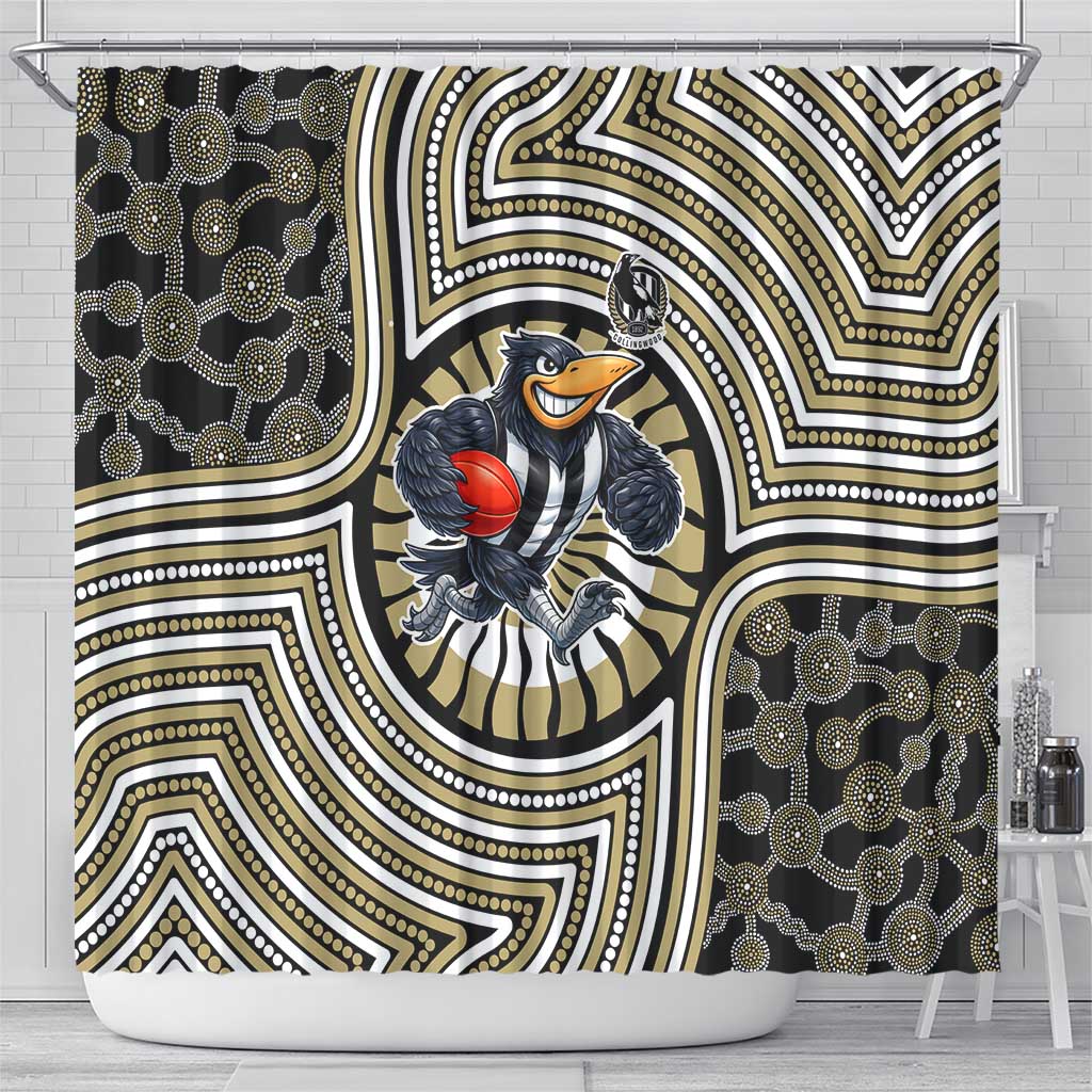 Collingwood Football Club Shower Curtain Indigenous Monochrome Dot Art Mascot Style