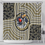 Collingwood Football Club Shower Curtain Indigenous Monochrome Dot Art Mascot Style