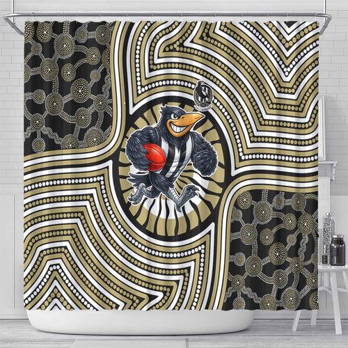 Collingwood Football Club Shower Curtain Indigenous Monochrome Dot Art Mascot Style