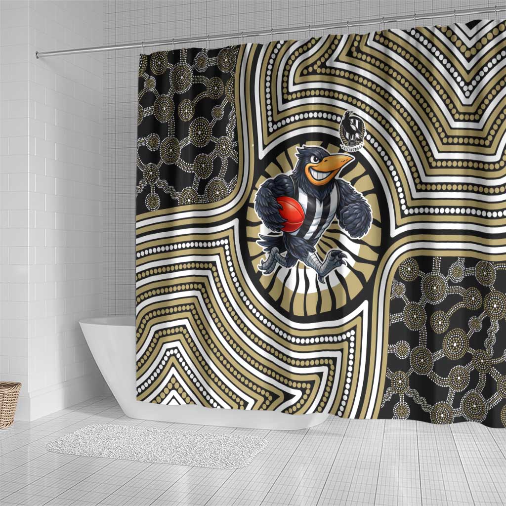 Collingwood Football Club Shower Curtain Indigenous Monochrome Dot Art Mascot Style