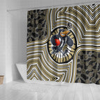 Collingwood Football Club Shower Curtain Indigenous Monochrome Dot Art Mascot Style