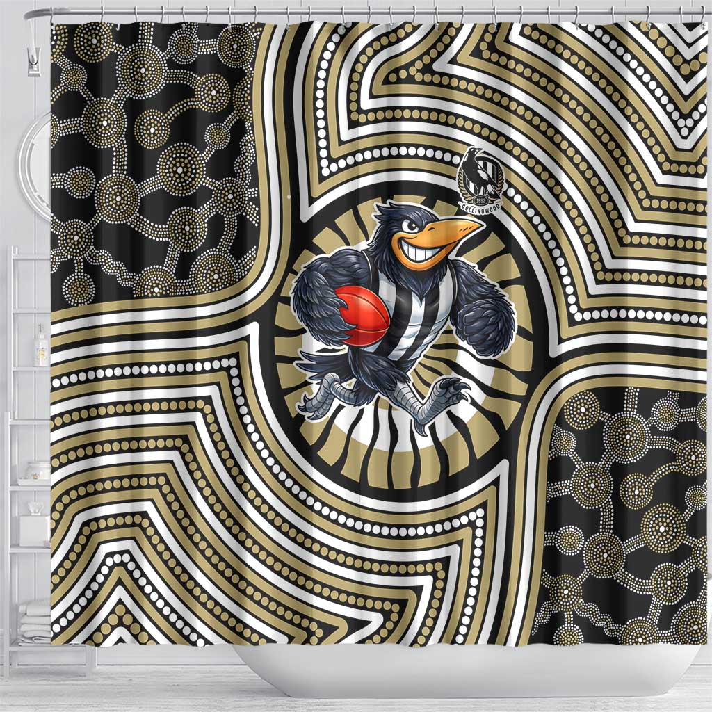 Collingwood Football Club Shower Curtain Indigenous Monochrome Dot Art Mascot Style