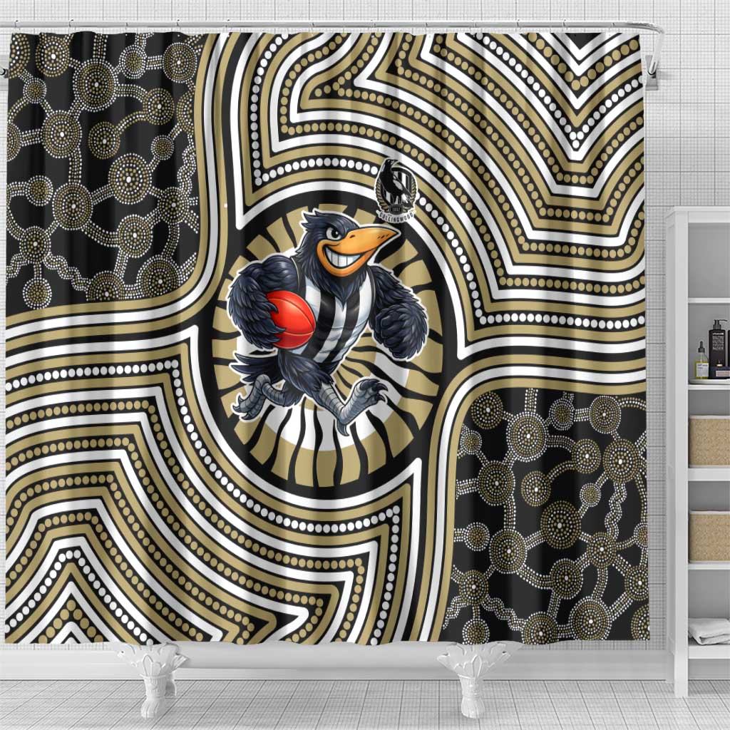 Collingwood Football Club Shower Curtain Indigenous Monochrome Dot Art Mascot Style