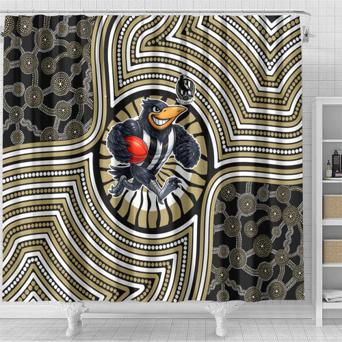 Collingwood Football Club Shower Curtain Indigenous Monochrome Dot Art Mascot Style