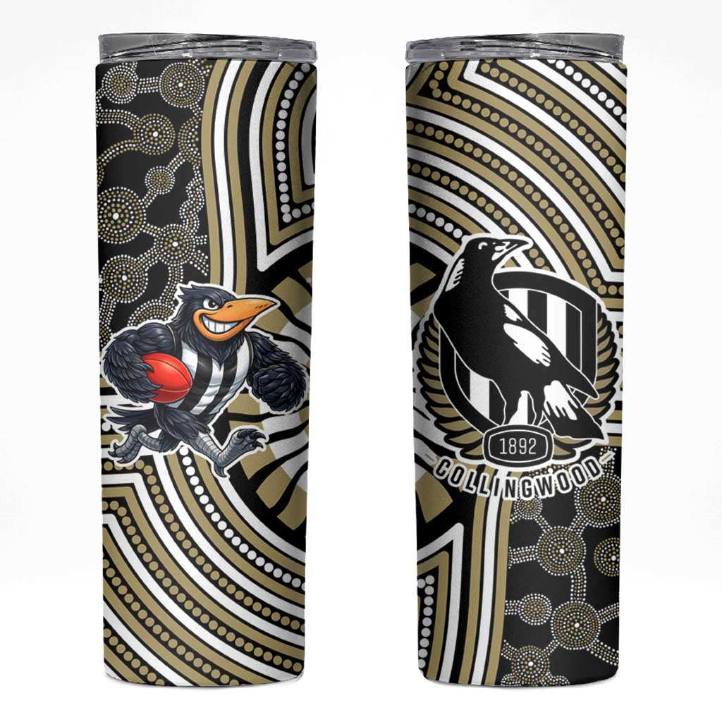 Collingwood Football Club Skinny Tumbler Indigenous Monochrome Dot Art Mascot Style