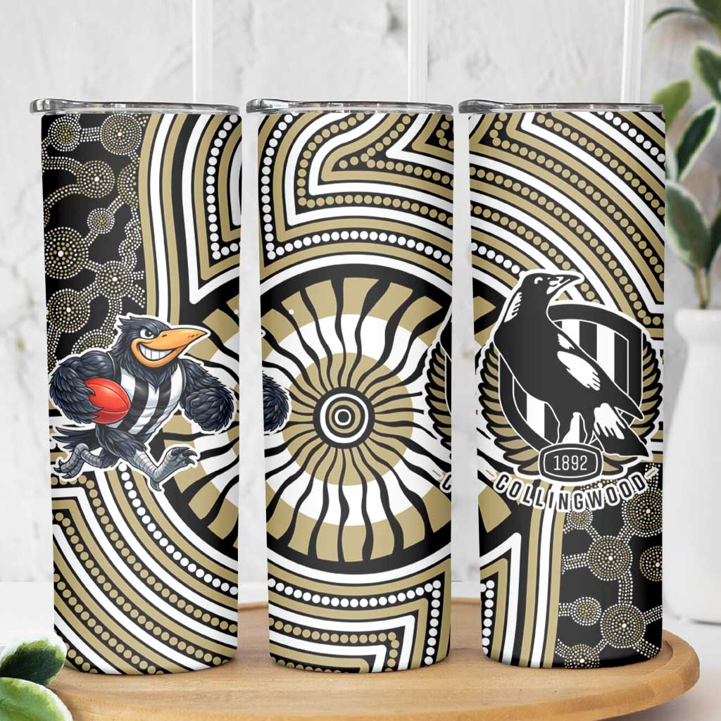 Collingwood Football Club Skinny Tumbler Indigenous Monochrome Dot Art Mascot Style