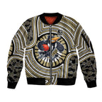 Collingwood Football Club Sleeve Zip Bomber Jacket Indigenous Monochrome Dot Art Mascot Style