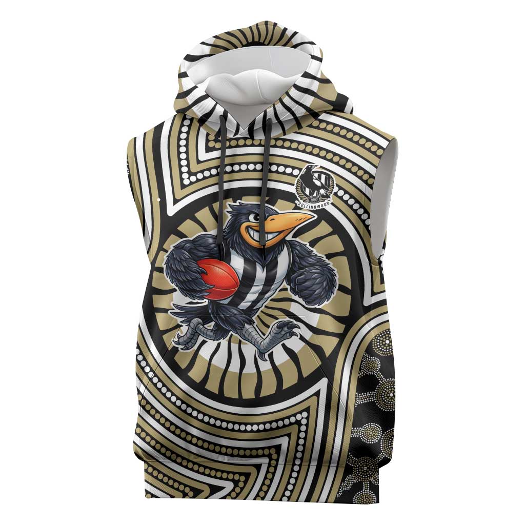 Collingwood Football Club Sleeveless Hoodie Indigenous Monochrome Dot Art Mascot Style