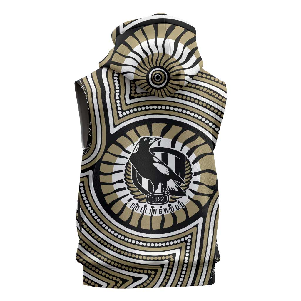 Collingwood Football Club Sleeveless Hoodie Indigenous Monochrome Dot Art Mascot Style