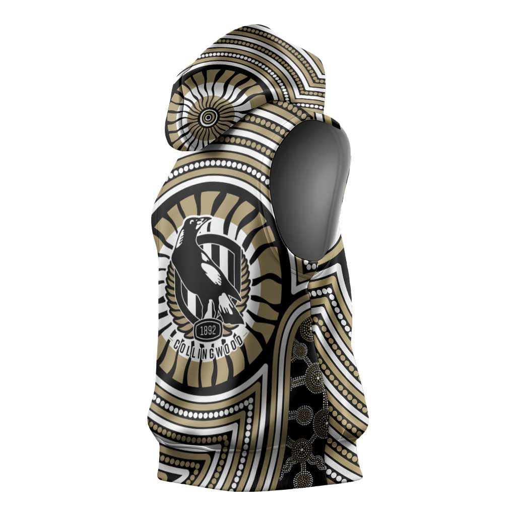 Collingwood Football Club Sleeveless Hoodie Indigenous Monochrome Dot Art Mascot Style