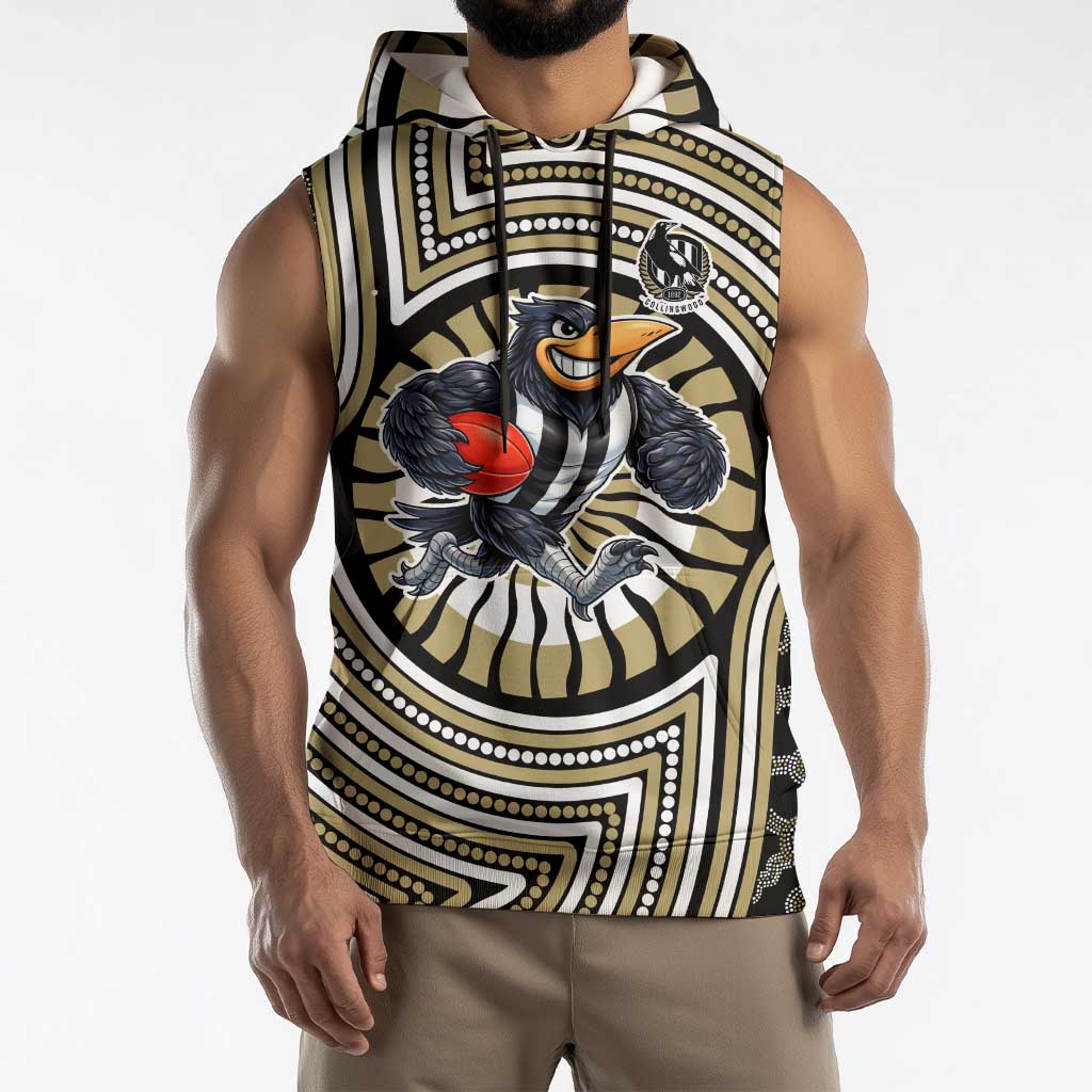 Collingwood Football Club Sleeveless Hoodie Indigenous Monochrome Dot Art Mascot Style