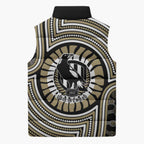 Collingwood Football Club Sleeveless Puffer Jacket Indigenous Monochrome Dot Art Mascot Style