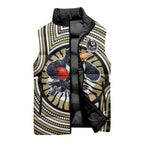 Collingwood Football Club Sleeveless Puffer Jacket Indigenous Monochrome Dot Art Mascot Style