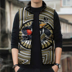 Collingwood Football Club Sleeveless Puffer Jacket Indigenous Monochrome Dot Art Mascot Style