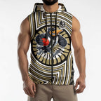 Collingwood Football Club Sleeveless Zip Hoodie Indigenous Monochrome Dot Art Mascot Style